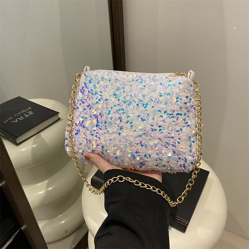 Contrast Color And Versatile Sequined Underarm Bag For Women null