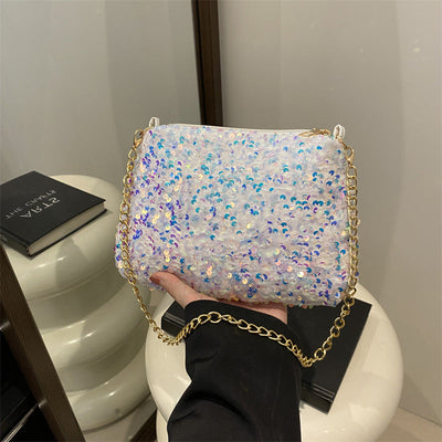 Contrast Color And Versatile Sequined Underarm Bag For Women null