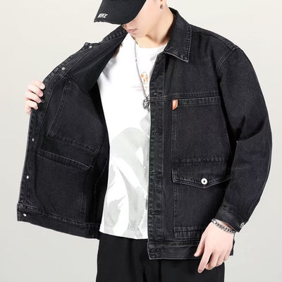 Fashion Smoky Gray Vintage Denim Jacket Men null