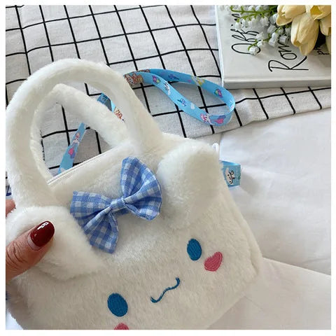 Kawaii Sanrio Plush Bag Kuromi Melody Cinnamoroll Cartoon Anime Handbag Crossbody Cosmetic Travel Storage Bags Women Girls Gifts Shoppers Synchrony