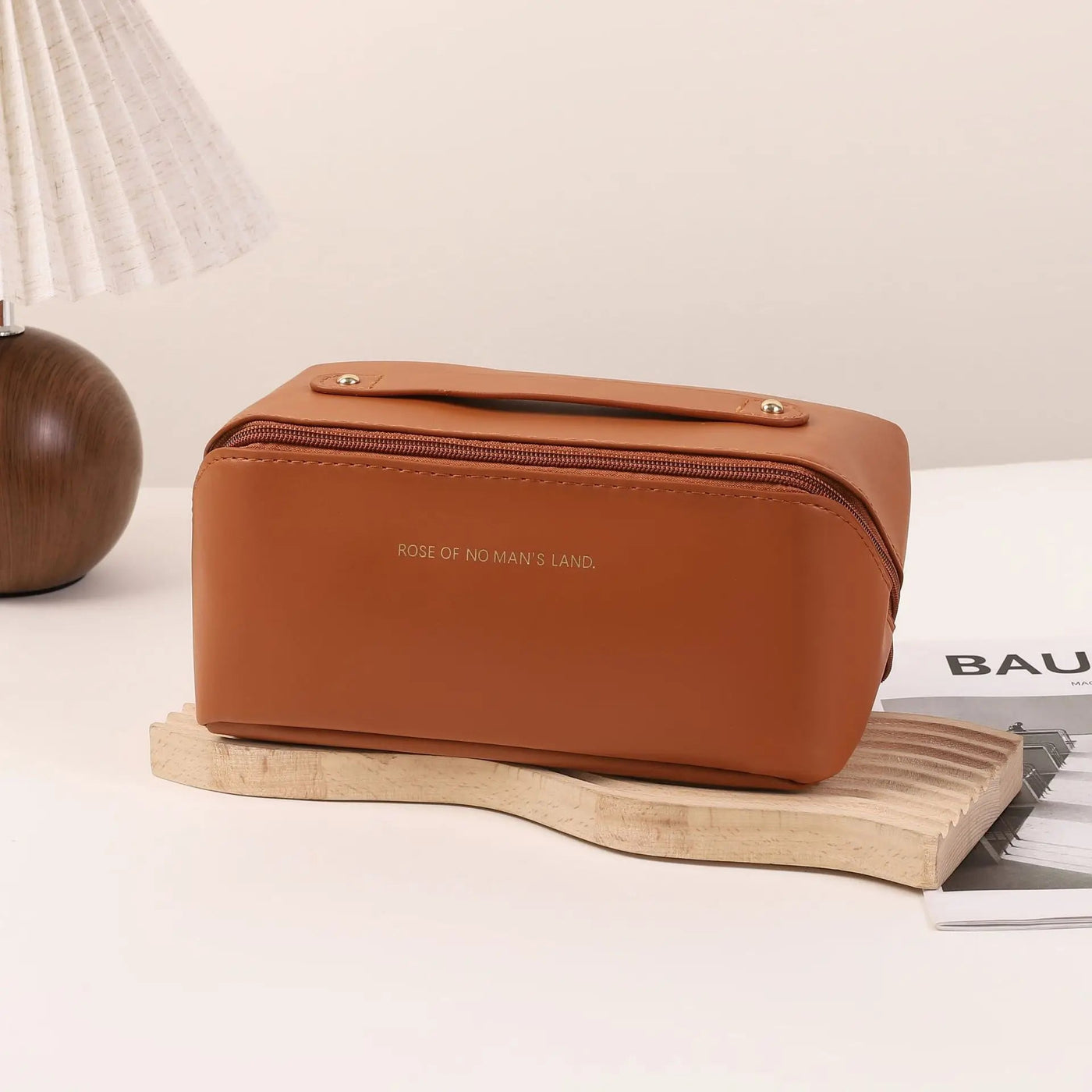 1pc Portable Travel Cosmetic Bag Large Capacity Pu Leather Cosmetic Bag Women Bathroom Wash Bag Multifunctional Shoppers Synchrony