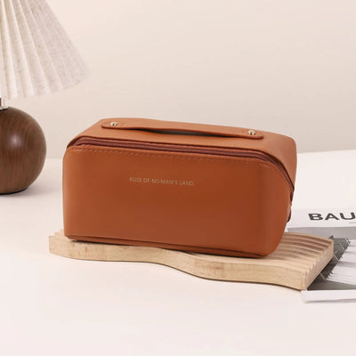 1pc Portable Travel Cosmetic Bag Large Capacity Pu Leather Cosmetic Bag Women Bathroom Wash Bag Multifunctional Shoppers Synchrony