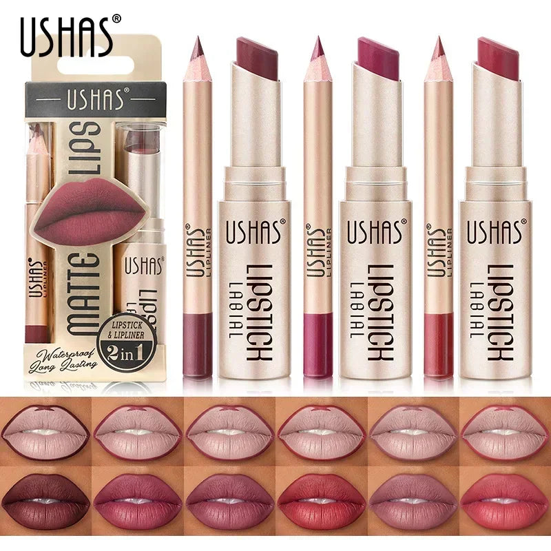 2 In 1 Lipstick Set Lip Liner Free Shipping Make-up for women Waterproof Long lasting Cosmetics Korean makeup Matte lipstick Shoppers Synchrony