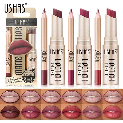 2 In 1 Lipstick Set Lip Liner Free Shipping Make-up for women Waterproof Long lasting Cosmetics Korean makeup Matte lipstick Shoppers Synchrony