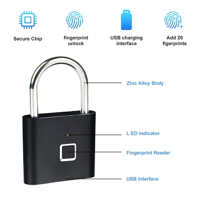 Smart Fingerprint Padlock Keyless Biometric Fingerprint Lock Electronics Door Lock Security Anti-theft Luggage Case Smart Locks Shoppers Synchrony