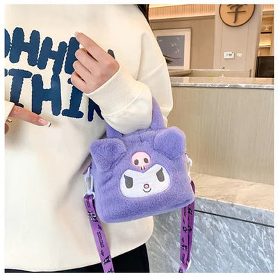 Kawaii Sanrio Plush Bag Kuromi Melody Cinnamoroll Cartoon Anime Handbag Crossbody Cosmetic Travel Storage Bags Women Girls Gifts Shoppers Synchrony