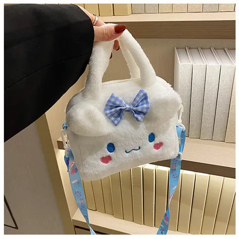 Kawaii Sanrio Plush Bag Kuromi Melody Cinnamoroll Cartoon Anime Handbag Crossbody Cosmetic Travel Storage Bags Women Girls Gifts Shoppers Synchrony