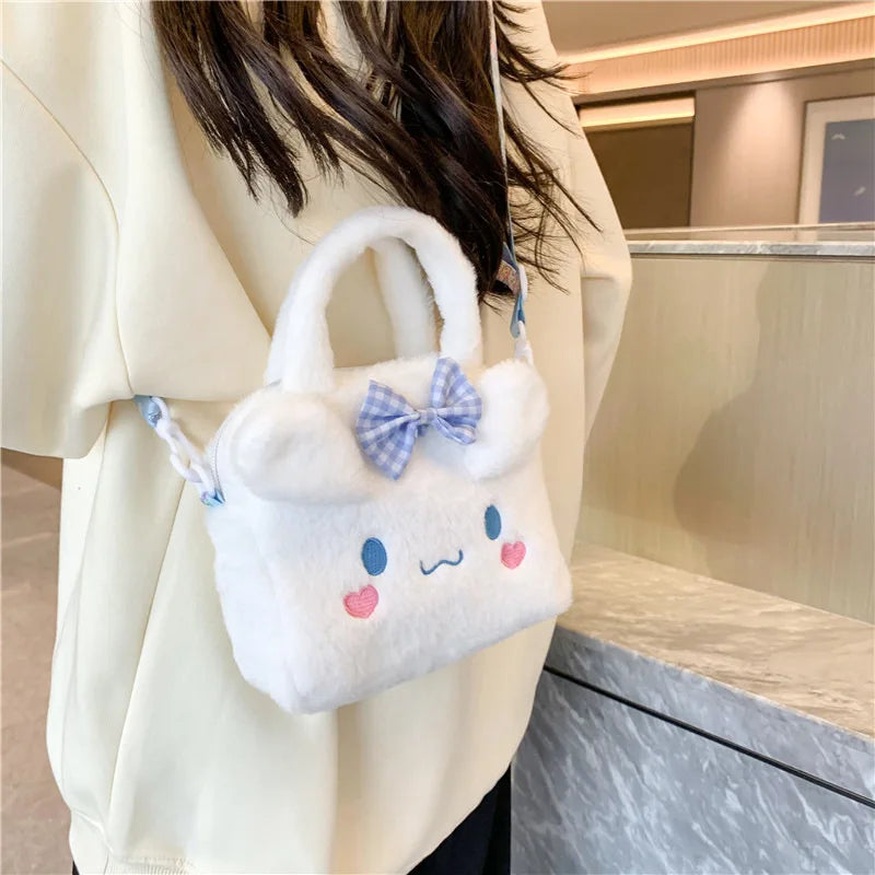 Kawaii Sanrio Plush Bag Kuromi Melody Cinnamoroll Cartoon Anime Handbag Crossbody Cosmetic Travel Storage Bags Women Girls Gifts Shoppers Synchrony