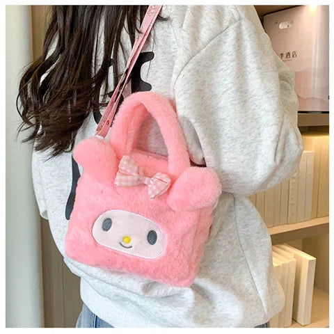 Kawaii Sanrio Plush Bag Kuromi Melody Cinnamoroll Cartoon Anime Handbag Crossbody Cosmetic Travel Storage Bags Women Girls Gifts Shoppers Synchrony