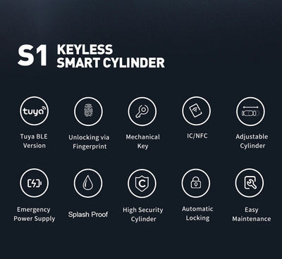 Smart Cylinder Lock With Tuya Bluetooth Fingerprint 13.56mhz IC Card Include CR123A Battery Easy Installation Replace S1 Shoppers Synchrony