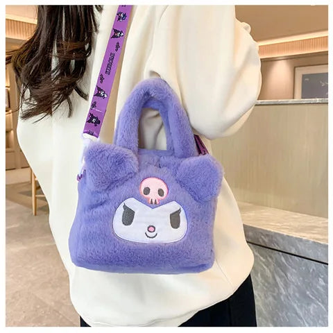 Kawaii Sanrio Plush Bag Kuromi Melody Cinnamoroll Cartoon Anime Handbag Crossbody Cosmetic Travel Storage Bags Women Girls Gifts Shoppers Synchrony