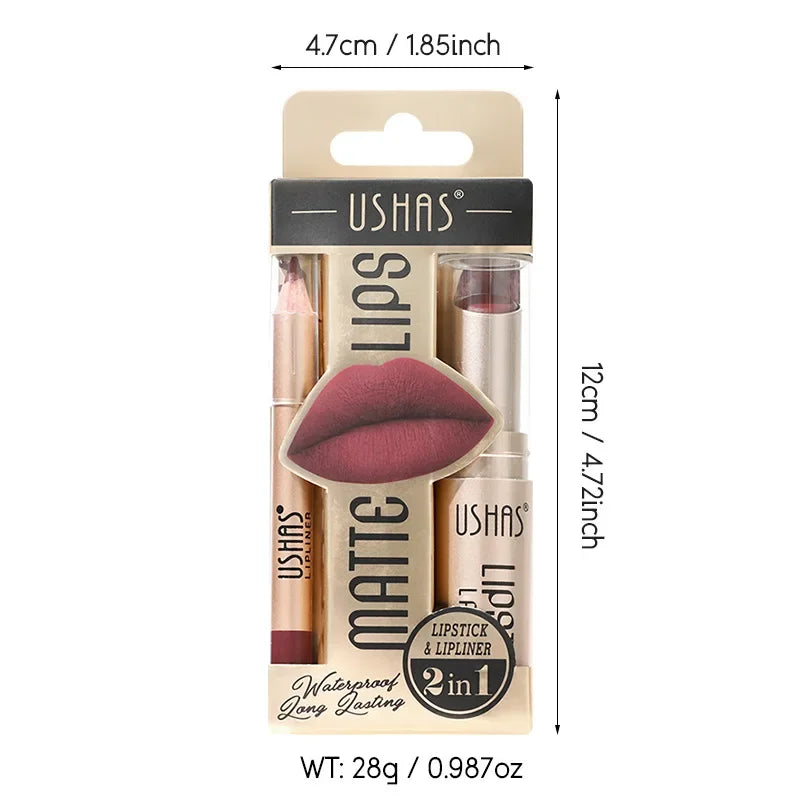 2 In 1 Lipstick Set Lip Liner Free Shipping Make-up for women Waterproof Long lasting Cosmetics Korean makeup Matte lipstick Shoppers Synchrony
