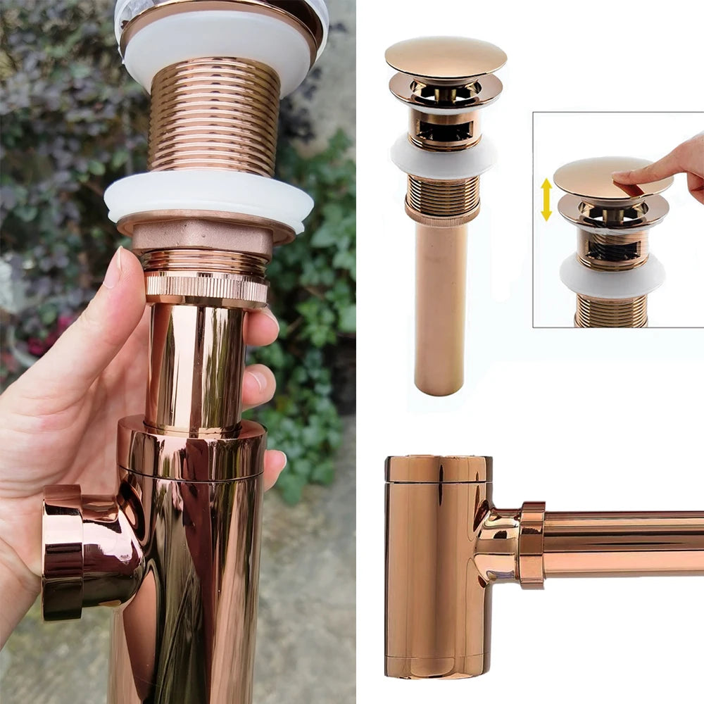 Rose Gold Basin Bottle Trap  Bathroom Sink Siphon Pipe Kits Pop Up Filter Stopper Toilet Washbasin Deodorization Drain Fittings Shoppers Synchrony