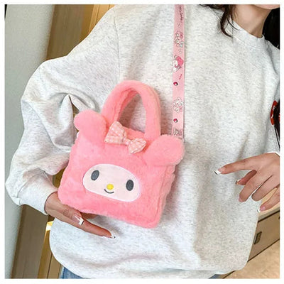 Kawaii Sanrio Plush Bag Kuromi Melody Cinnamoroll Cartoon Anime Handbag Crossbody Cosmetic Travel Storage Bags Women Girls Gifts Shoppers Synchrony
