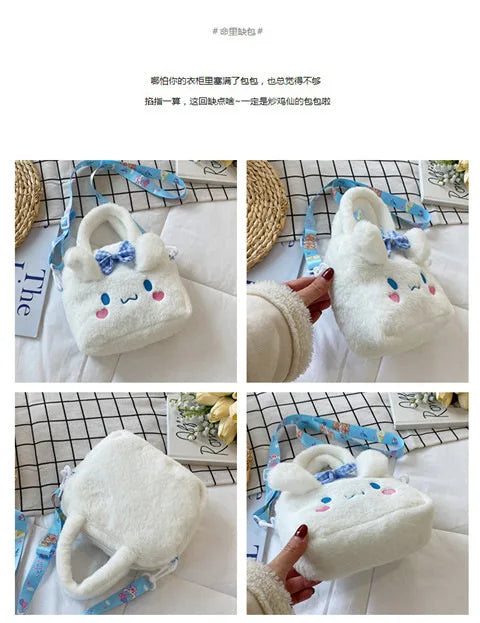 Kawaii Sanrio Plush Bag Kuromi Melody Cinnamoroll Cartoon Anime Handbag Crossbody Cosmetic Travel Storage Bags Women Girls Gifts Shoppers Synchrony