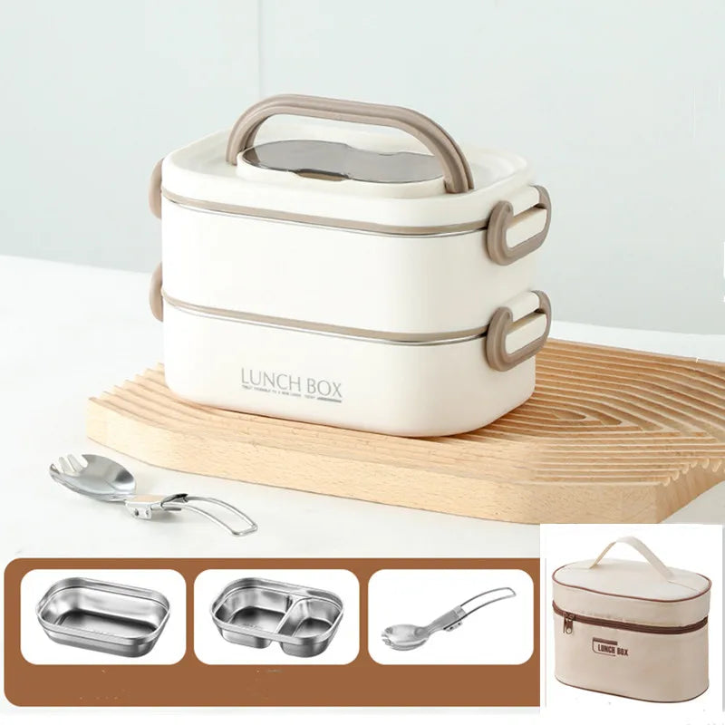 1500ml Double Layers Stainless Steel 304 Thermal Lunch Box With Insulation Bag Leak-Proof Bento Box Adult Student Food Container Shoppers Synchrony