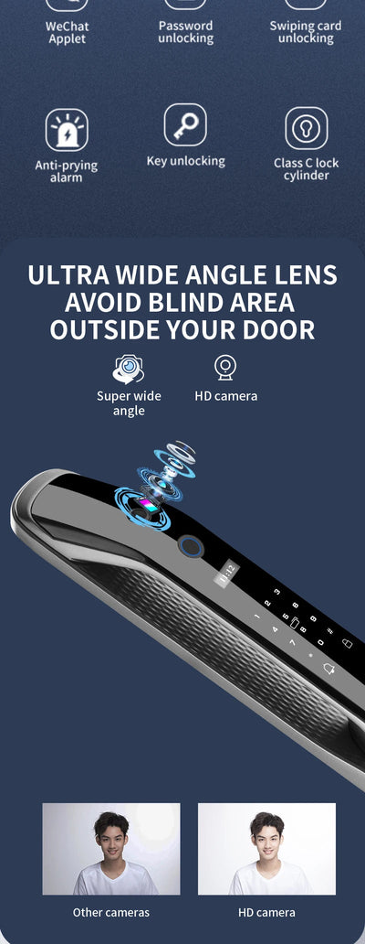 New Biometric Fingerprint Lock Security Smart Door Lock Password Electronic Locks Key IC Card Unlock APP Camera Electronic Lock Shoppers Synchrony