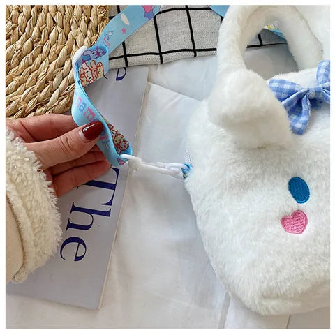 Kawaii Sanrio Plush Bag Kuromi Melody Cinnamoroll Cartoon Anime Handbag Crossbody Cosmetic Travel Storage Bags Women Girls Gifts Shoppers Synchrony