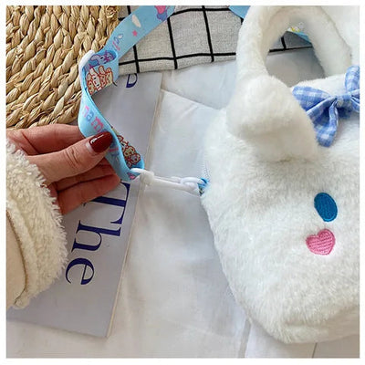 Kawaii Sanrio Plush Bag Kuromi Melody Cinnamoroll Cartoon Anime Handbag Crossbody Cosmetic Travel Storage Bags Women Girls Gifts Shoppers Synchrony