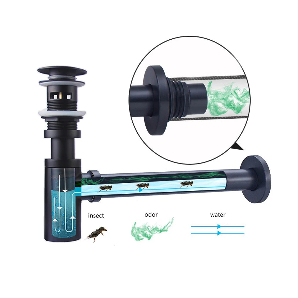 Black Bathroom Basin Bottle Trap Sink Waste Siphon Pipe Kits Toilet Deodorization Insect Stopper Drain Fittings Bathroom Basin Shoppers Synchrony