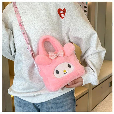 Kawaii Sanrio Plush Bag Kuromi Melody Cinnamoroll Cartoon Anime Handbag Crossbody Cosmetic Travel Storage Bags Women Girls Gifts Shoppers Synchrony