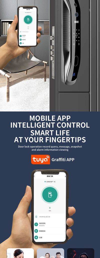 New Biometric Fingerprint Lock Security Smart Door Lock Password Electronic Locks Key IC Card Unlock APP Camera Electronic Lock Shoppers Synchrony