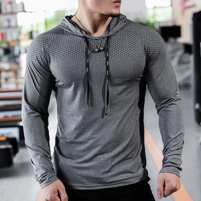 Mens Fitness Tracksuit Running Sport Hoodie Gym Joggers Hooded Outdoor Workout Shirts Tops Clothing Muscle Training Sweatshirt Shoppers Synchrony