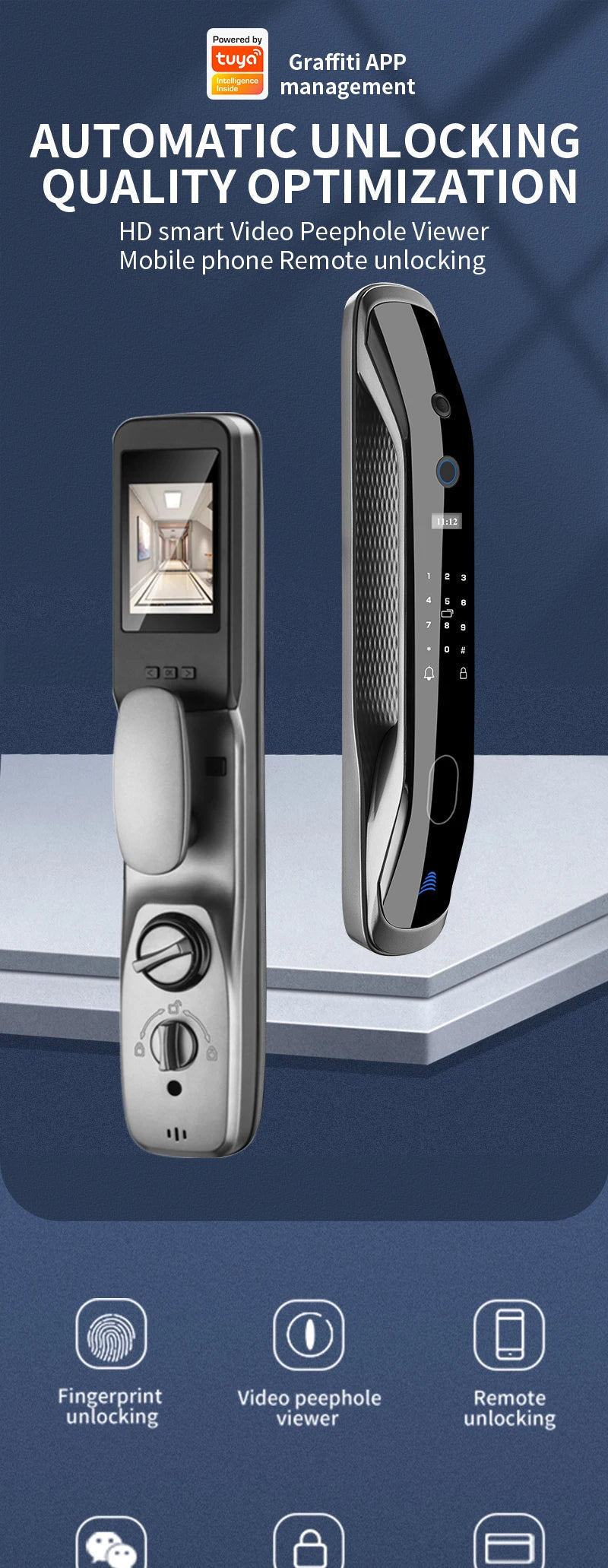 New Biometric Fingerprint Lock Security Smart Door Lock Password Electronic Locks Key IC Card Unlock APP Camera Electronic Lock Shoppers Synchrony