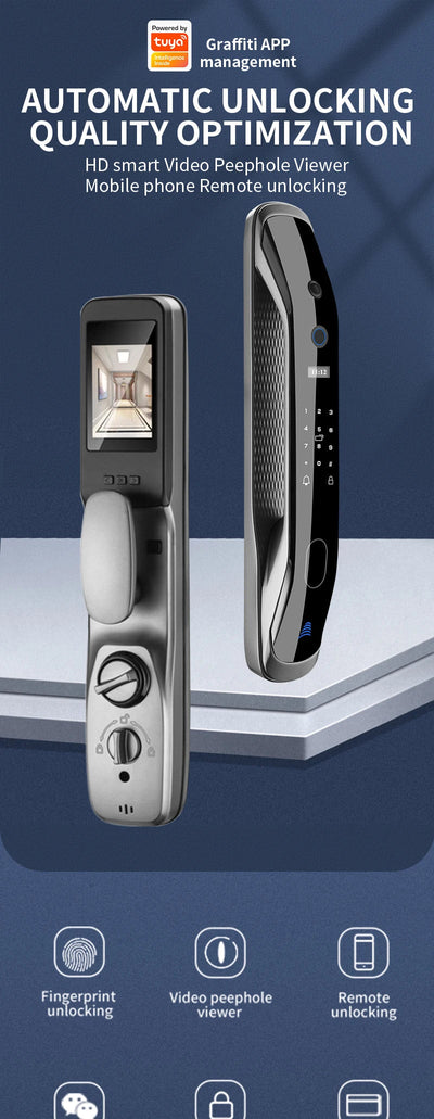 New Biometric Fingerprint Lock Security Smart Door Lock Password Electronic Locks Key IC Card Unlock APP Camera Electronic Lock Shoppers Synchrony