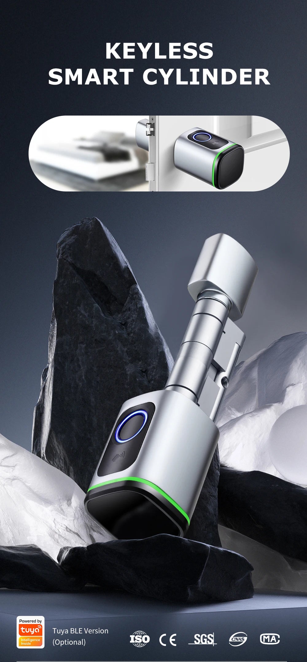 Smart Cylinder Lock With Tuya Bluetooth Fingerprint 13.56mhz IC Card Include CR123A Battery Easy Installation Replace S1 Shoppers Synchrony