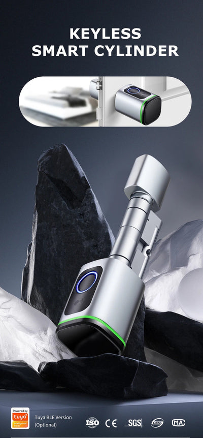 Smart Cylinder Lock With Tuya Bluetooth Fingerprint 13.56mhz IC Card Include CR123A Battery Easy Installation Replace S1 Shoppers Synchrony