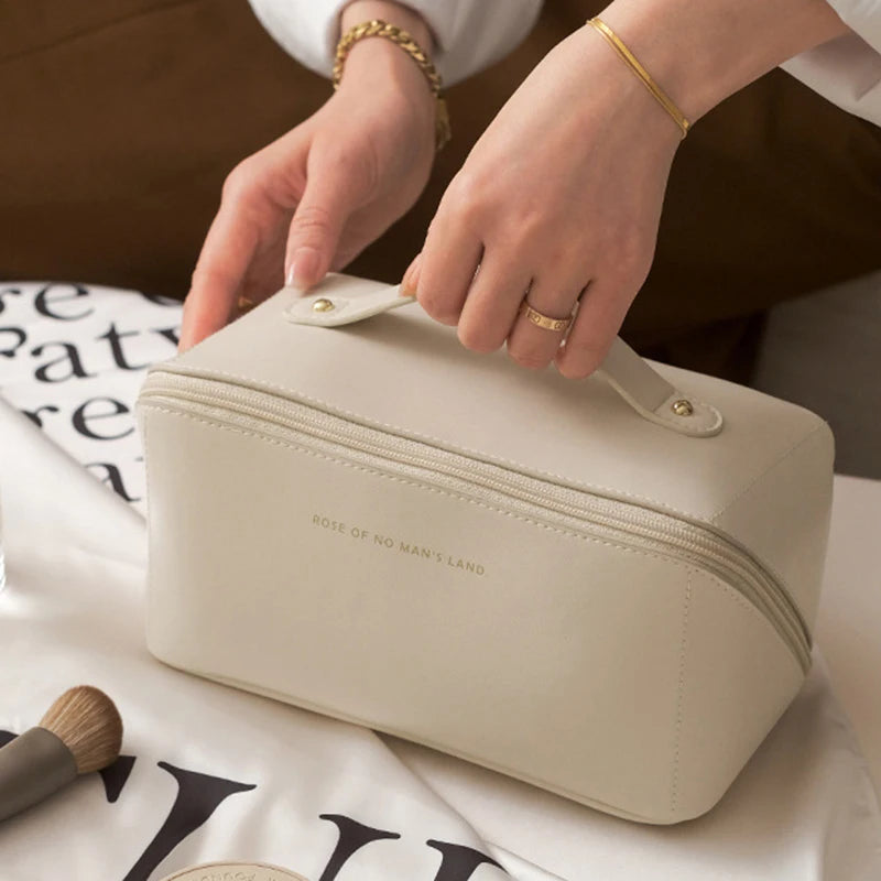 Cosmetic Bag PU Leather Large-capacity Travel Cosmetics Storage Bags Women Portable Handbag Multifunction Waterproof Washing Bag Shoppers Synchrony