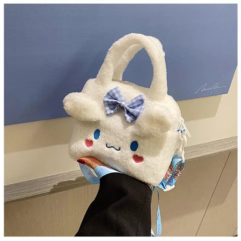 Kawaii Sanrio Plush Bag Kuromi Melody Cinnamoroll Cartoon Anime Handbag Crossbody Cosmetic Travel Storage Bags Women Girls Gifts Shoppers Synchrony