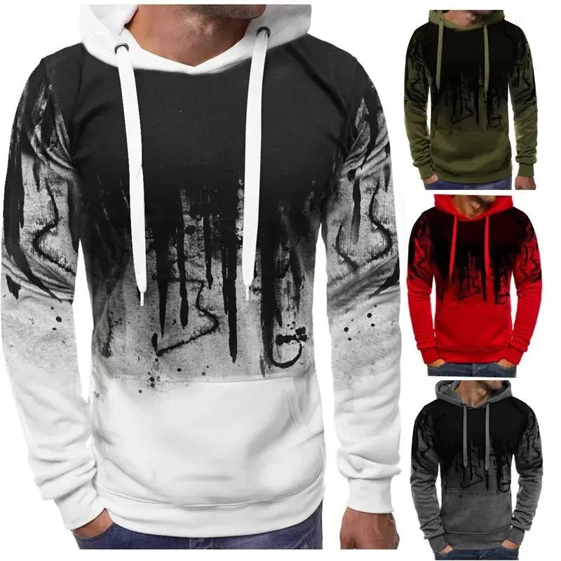 Gradient Print Men's Pullover Hooded Sweatshirt Spring Autumn Daily Fitness Sportswear Fashion Casual Hoodies Loose Clothing Shoppers Synchrony
