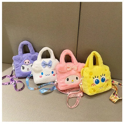 Kawaii Sanrio Plush Bag Kuromi Melody Cinnamoroll Cartoon Anime Handbag Crossbody Cosmetic Travel Storage Bags Women Girls Gifts Shoppers Synchrony