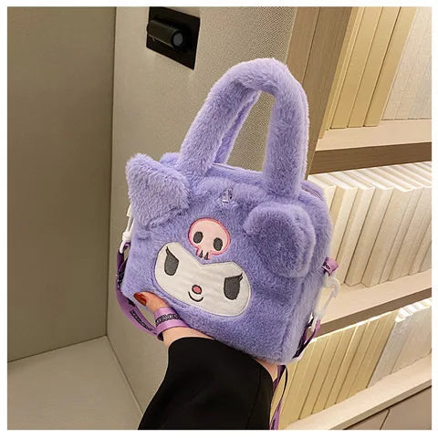 Kawaii Sanrio Plush Bag Kuromi Melody Cinnamoroll Cartoon Anime Handbag Crossbody Cosmetic Travel Storage Bags Women Girls Gifts Shoppers Synchrony