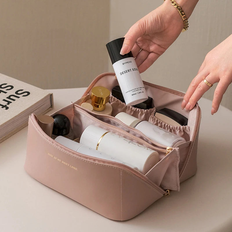Cosmetic Bag PU Leather Large-capacity Travel Cosmetics Storage Bags Women Portable Handbag Multifunction Waterproof Washing Bag Shoppers Synchrony