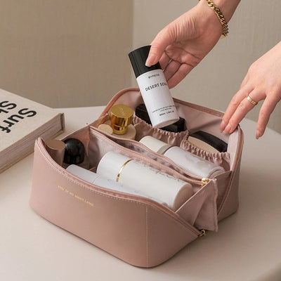 Cosmetic Bag PU Leather Large-capacity Travel Cosmetics Storage Bags Women Portable Handbag Multifunction Waterproof Washing Bag Shoppers Synchrony