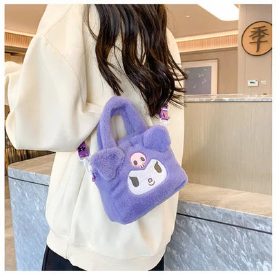 Kawaii Sanrio Plush Bag Kuromi Melody Cinnamoroll Cartoon Anime Handbag Crossbody Cosmetic Travel Storage Bags Women Girls Gifts Shoppers Synchrony