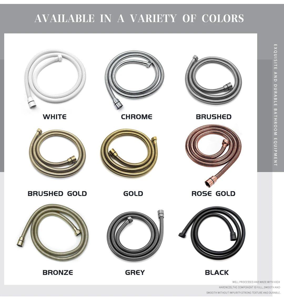 High Quality Black White Shower Hose Bathroom Fitting Stainless Steel Bath Tube 150CM Water Pipe Chrome Burshed Gold Grey Bronze Shoppers Synchrony