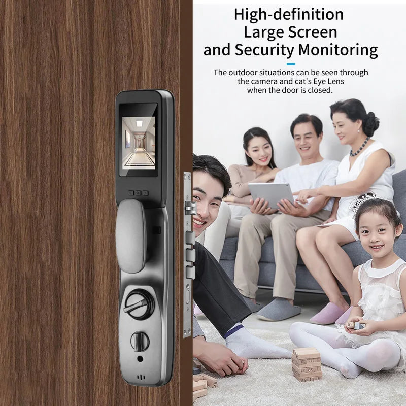 New Biometric Fingerprint Lock Security Smart Door Lock Password Electronic Locks Key IC Card Unlock APP Camera Electronic Lock Shoppers Synchrony