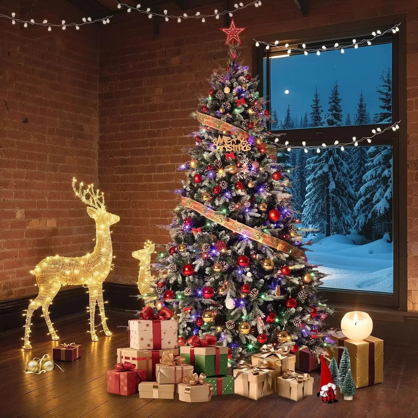 Snow Flocked Prelit Christmas Tree 6 Ft 7.5 Ft 9 Ft With LED Lights Magic Bean Store