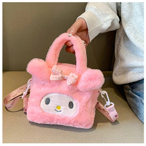 Kawaii Sanrio Plush Bag Kuromi Melody Cinnamoroll Cartoon Anime Handbag Crossbody Cosmetic Travel Storage Bags Women Girls Gifts Shoppers Synchrony