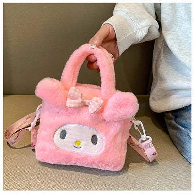 Kawaii Sanrio Plush Bag Kuromi Melody Cinnamoroll Cartoon Anime Handbag Crossbody Cosmetic Travel Storage Bags Women Girls Gifts Shoppers Synchrony