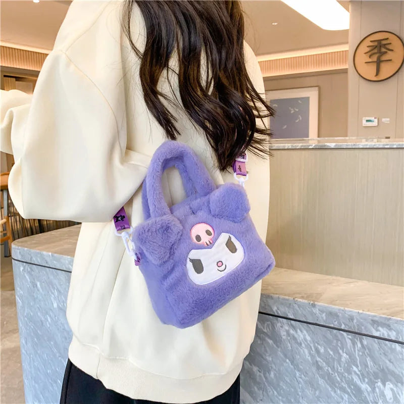 Kawaii Sanrio Plush Bag Kuromi Melody Cinnamoroll Cartoon Anime Handbag Crossbody Cosmetic Travel Storage Bags Women Girls Gifts Shoppers Synchrony