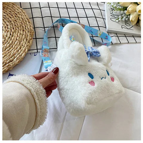 Kawaii Sanrio Plush Bag Kuromi Melody Cinnamoroll Cartoon Anime Handbag Crossbody Cosmetic Travel Storage Bags Women Girls Gifts Shoppers Synchrony