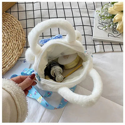 Kawaii Sanrio Plush Bag Kuromi Melody Cinnamoroll Cartoon Anime Handbag Crossbody Cosmetic Travel Storage Bags Women Girls Gifts Shoppers Synchrony