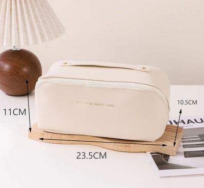 1pc Portable Travel Cosmetic Bag Large Capacity Pu Leather Cosmetic Bag Women Bathroom Wash Bag Multifunctional Shoppers Synchrony