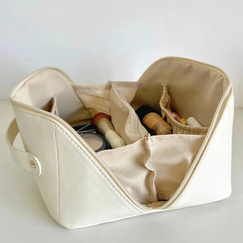 Cosmetic Bag PU Leather Large-capacity Travel Cosmetics Storage Bags Women Portable Handbag Multifunction Waterproof Washing Bag Shoppers Synchrony