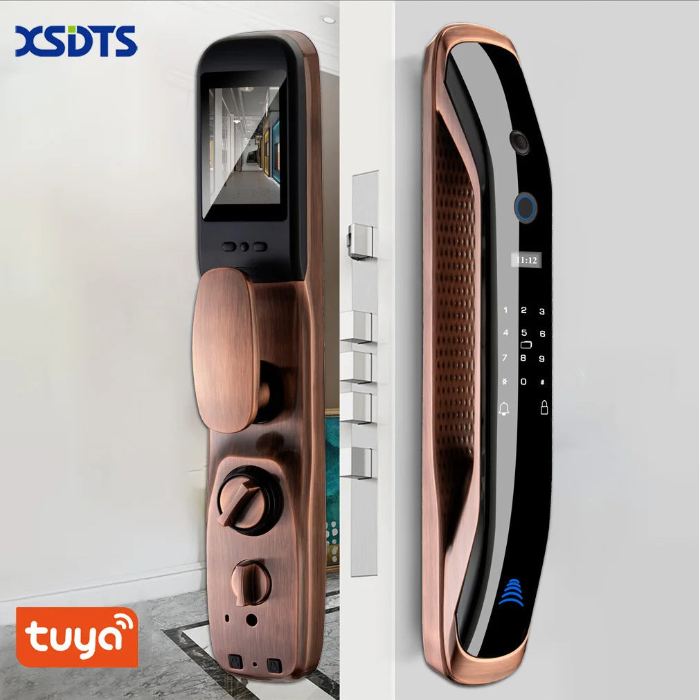 New Biometric Fingerprint Lock Security Smart Door Lock Password Electronic Locks Key IC Card Unlock APP Camera Electronic Lock Shoppers Synchrony